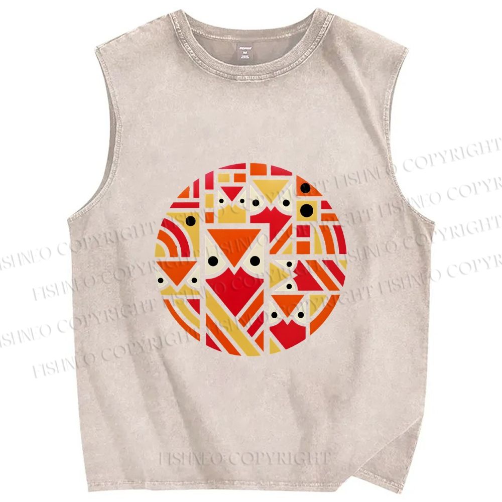 Unisex Geometric Owl in Round Printed Washed Tank Top