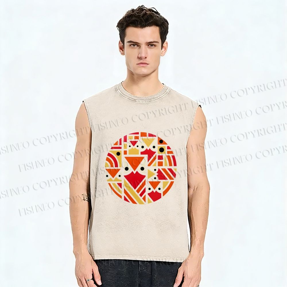 Unisex Geometric Owl in Round Printed Washed Tank Top