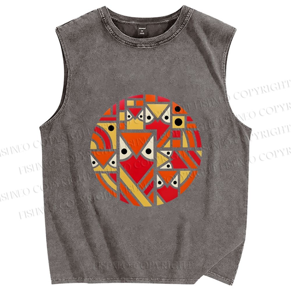 Unisex Geometric Owl in Round Printed Washed Tank Top