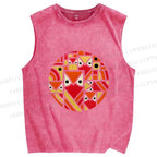 Unisex Geometric Owl in Round Printed Washed Tank Top