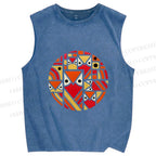 Unisex Geometric Owl in Round Printed Washed Tank Top