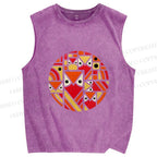 Unisex Geometric Owl in Round Printed Washed Tank Top