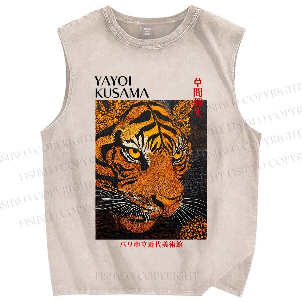 Unisex Yayoi Kusama Tiger Printed Washed Tank Top