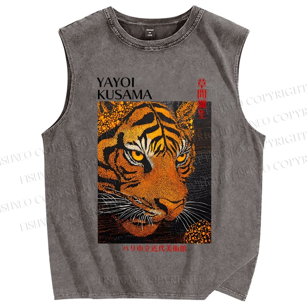 Unisex Yayoi Kusama Tiger Printed Washed Tank Top