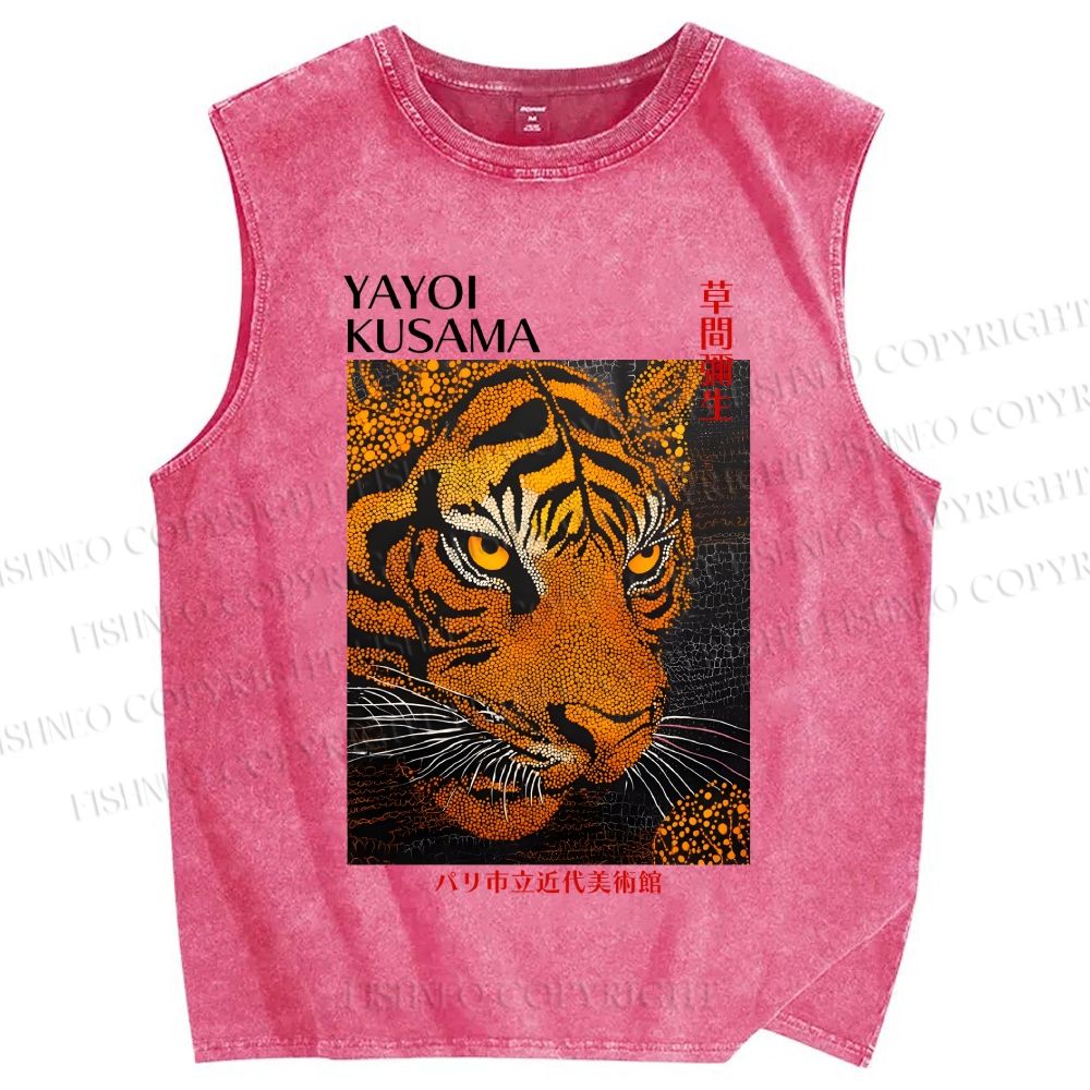 Unisex Yayoi Kusama Tiger Printed Washed Tank Top