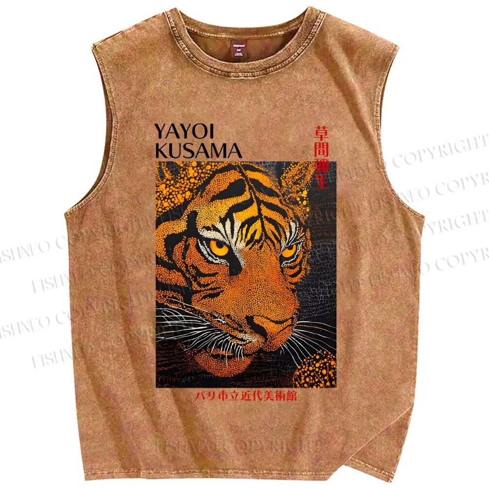Unisex Yayoi Kusama Tiger Printed Washed Tank Top