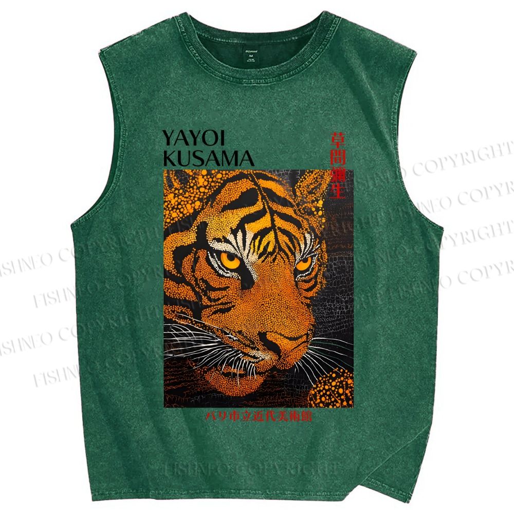 Unisex Yayoi Kusama Tiger Printed Washed Tank Top