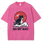 Unisex Cat in Wave On My Way Printed Washed Tee