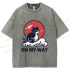 Unisex Cat in Wave On My Way Printed Washed Tee