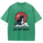 Unisex Cat in Wave On My Way Printed Washed Tee