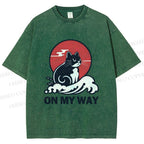 Unisex Cat in Wave On My Way Printed Washed Tee