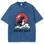Unisex Cat in Wave On My Way Printed Washed Tee