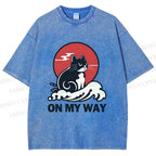 Unisex Cat in Wave On My Way Printed Washed Tee