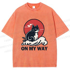 Unisex Cat in Wave On My Way Printed Washed Tee