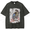 Unisex Vintage Japanese Cat Sakura Printed Washed Tee