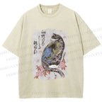 Unisex Vintage Japanese Cat Sakura Printed Washed Tee