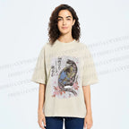 Unisex Vintage Japanese Cat Sakura Printed Washed Tee