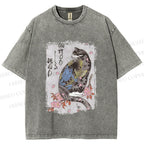 Unisex Vintage Japanese Cat Sakura Printed Washed Tee