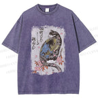 Unisex Vintage Japanese Cat Sakura Printed Washed Tee