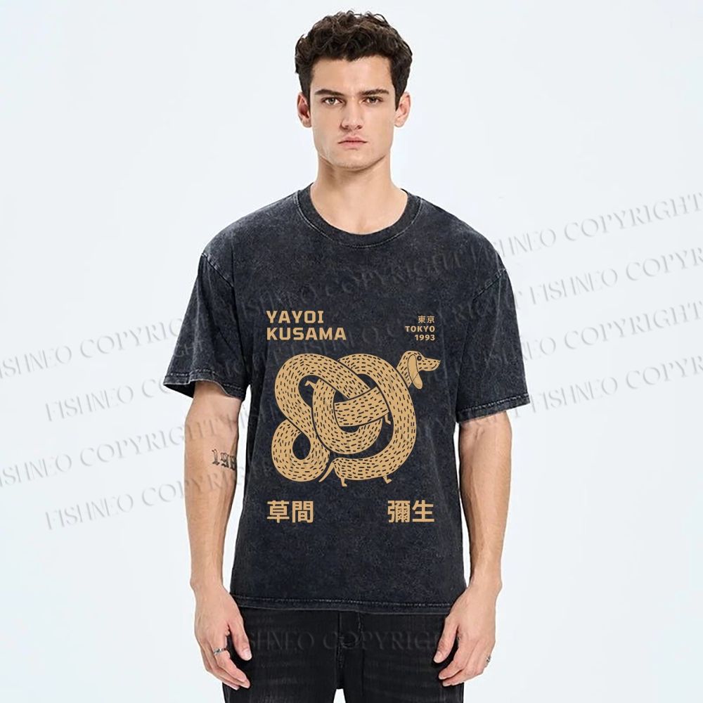 Unisex Yayoi Kusama Dachshund With Dots Printed Washed Tee