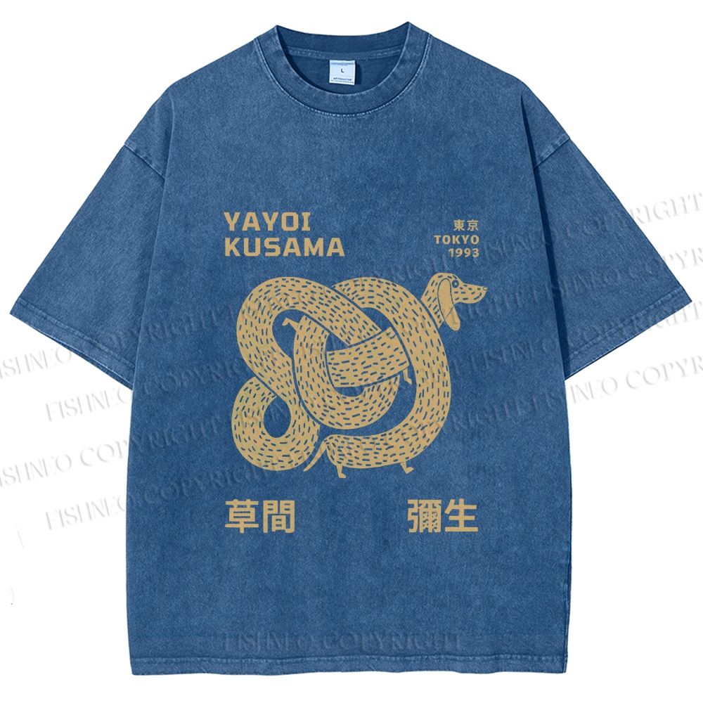 Unisex Yayoi Kusama Dachshund With Dots Printed Washed Tee