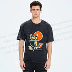 Unisex Geometric Owl Printed Washed Tee