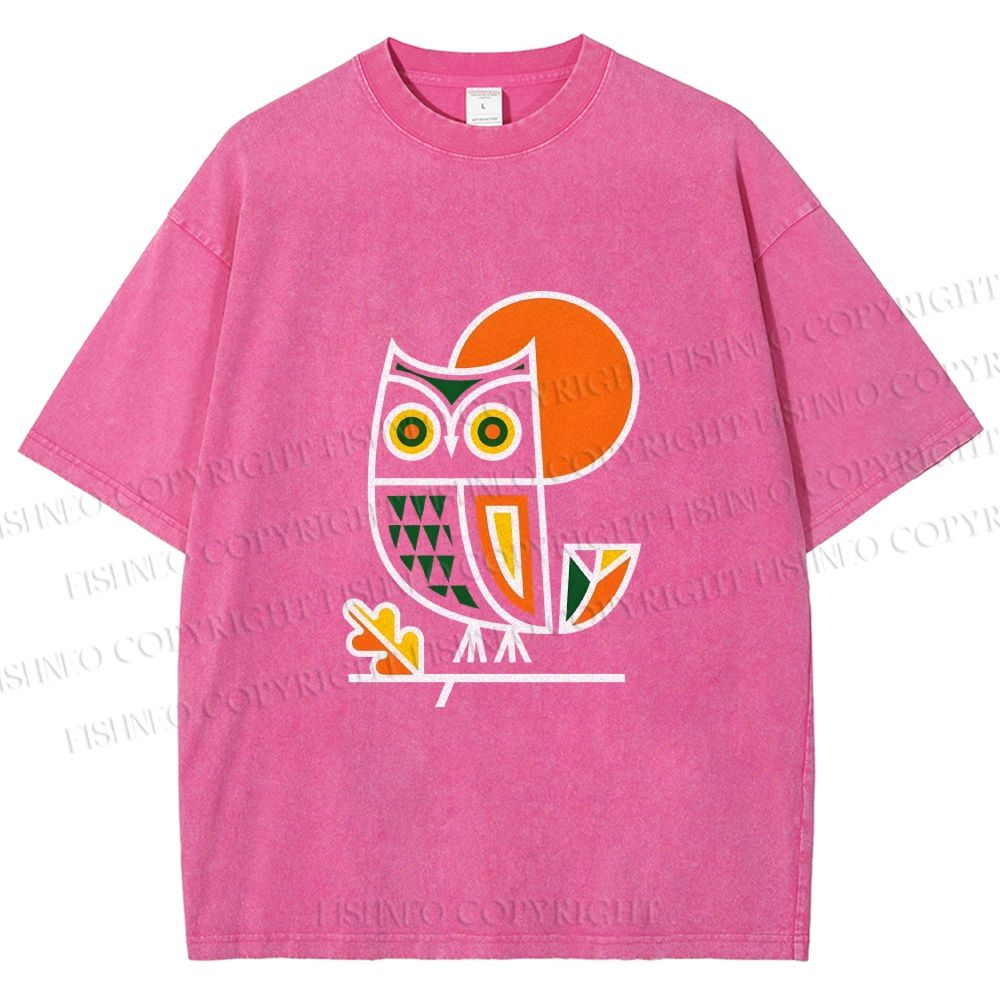 Unisex Geometric Owl Printed Washed Tee