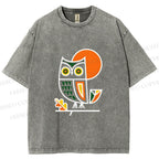 Unisex Geometric Owl Printed Washed Tee