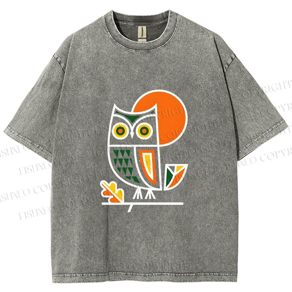Unisex Geometric Owl Printed Washed Tee