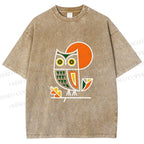 Unisex Geometric Owl Printed Washed Tee