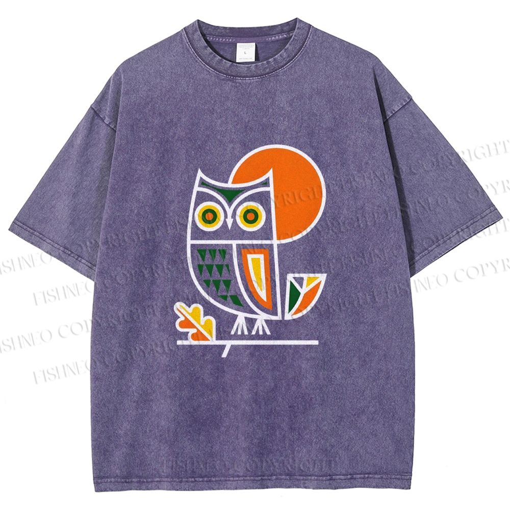Unisex Geometric Owl Printed Washed Tee