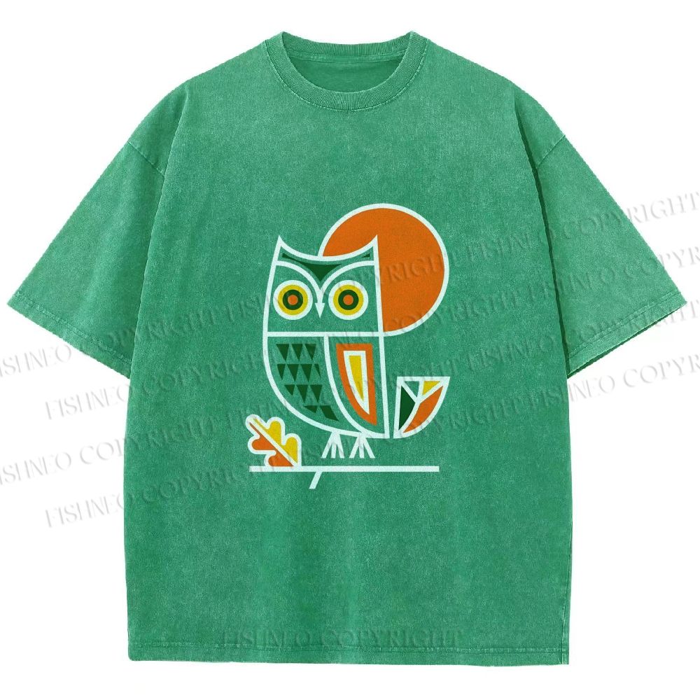Unisex Geometric Owl Printed Washed Tee