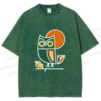 Unisex Geometric Owl Printed Washed Tee