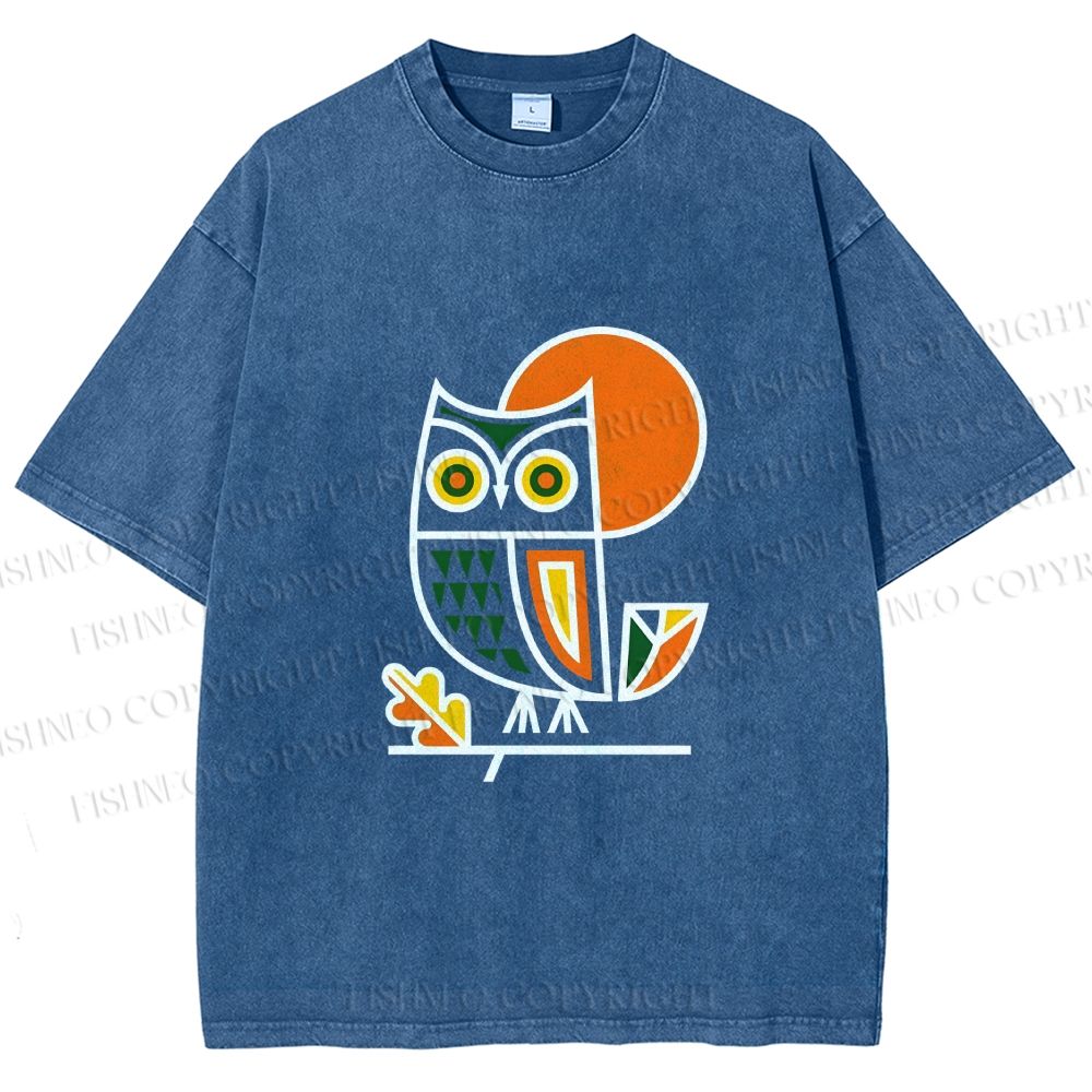 Unisex Geometric Owl Printed Washed Tee
