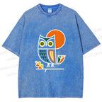 Unisex Geometric Owl Printed Washed Tee