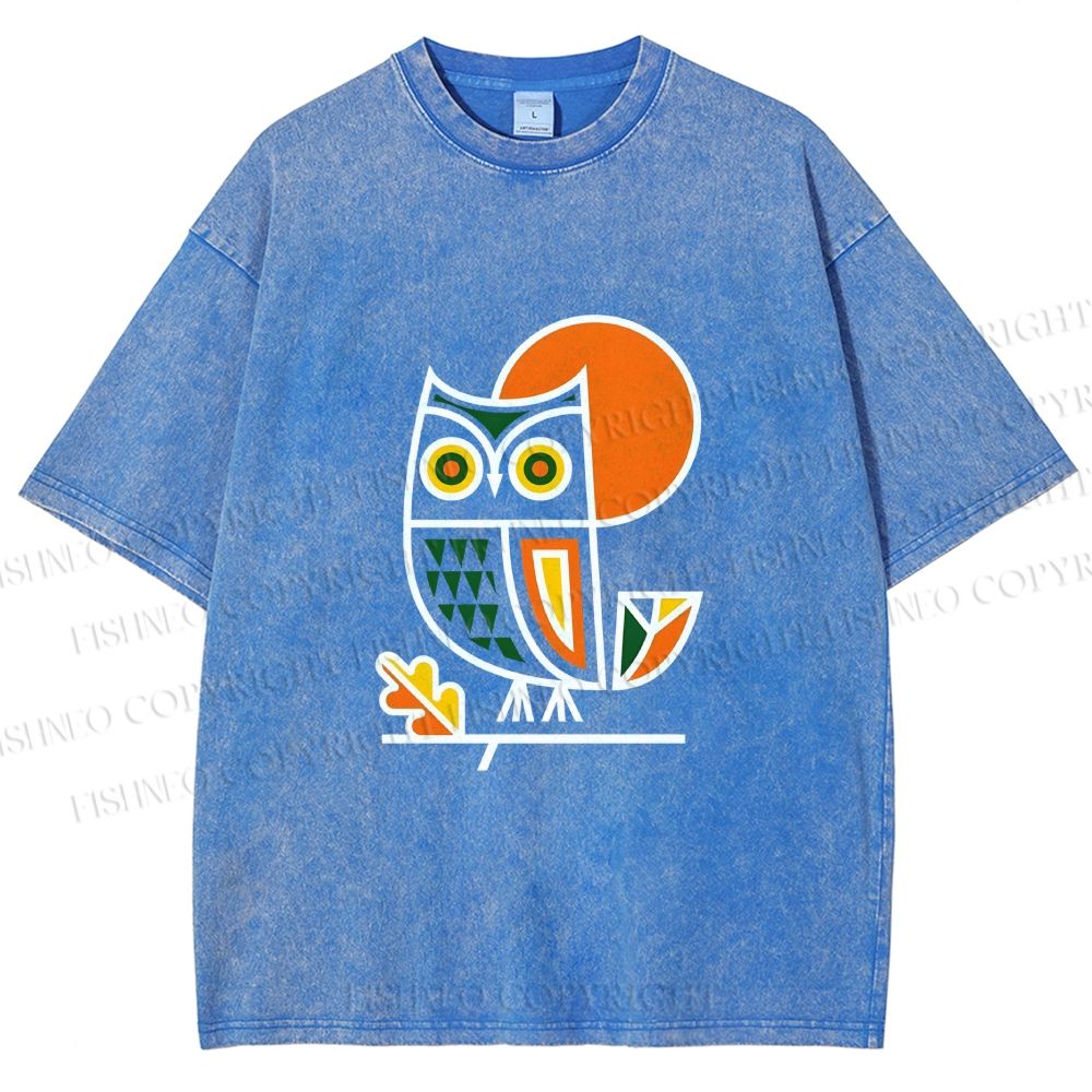 Unisex Geometric Owl Printed Washed Tee