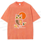 Unisex Geometric Owl Printed Washed Tee