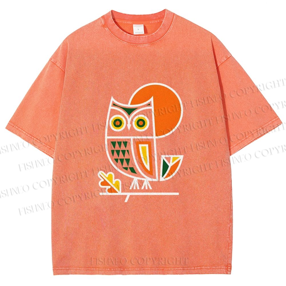 Unisex Geometric Owl Printed Washed Tee