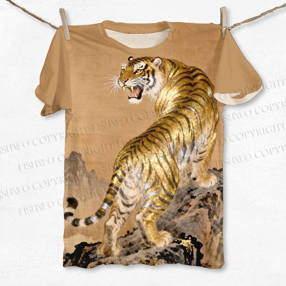 Unisex Vintage Tiger Sparkling Printed Classic T-shirt
