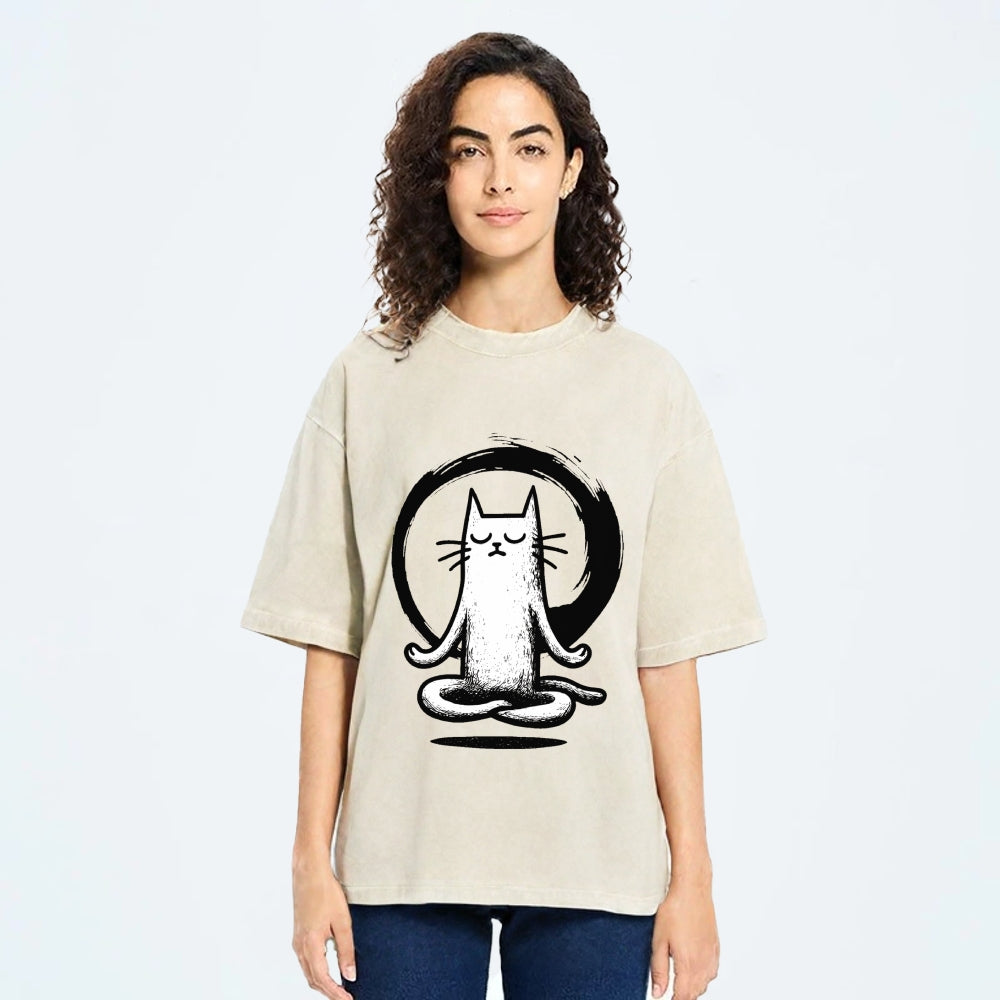 Zen Japan Cat Washed T-Shirt