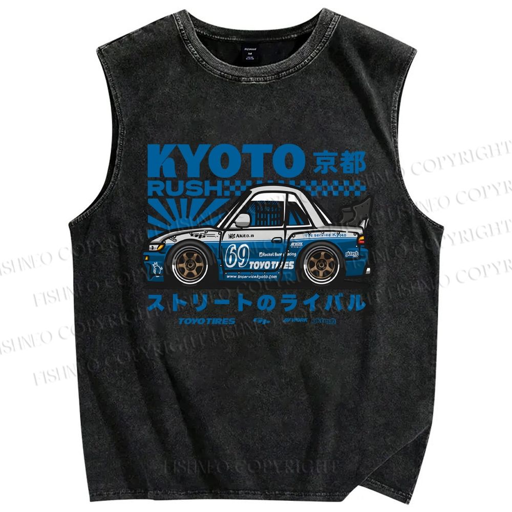 Unisex Japanese Car Printed Washed Tank Top