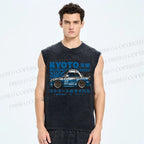 Unisex Japanese Car Printed Washed Tank Top