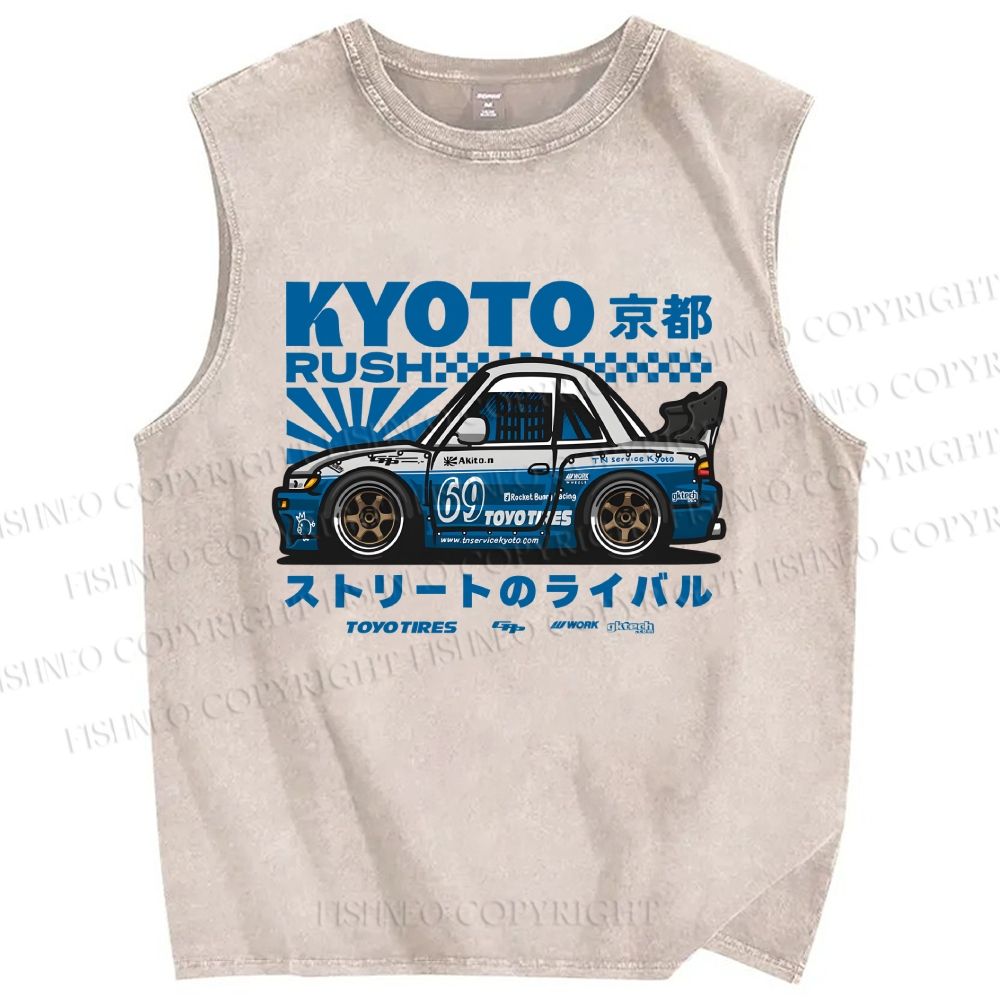 Unisex Japanese Car Printed Washed Tank Top