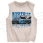 Unisex Japanese Car Printed Washed Tank Top