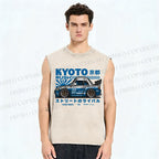 Unisex Japanese Car Printed Washed Tank Top