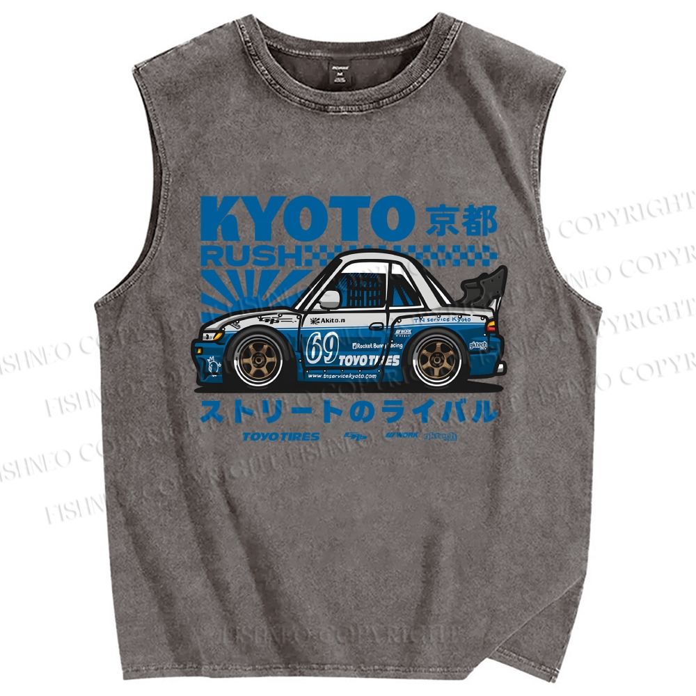 Unisex Japanese Car Printed Washed Tank Top