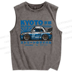 Unisex Japanese Car Printed Washed Tank Top