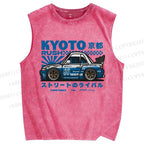 Unisex Japanese Car Printed Washed Tank Top