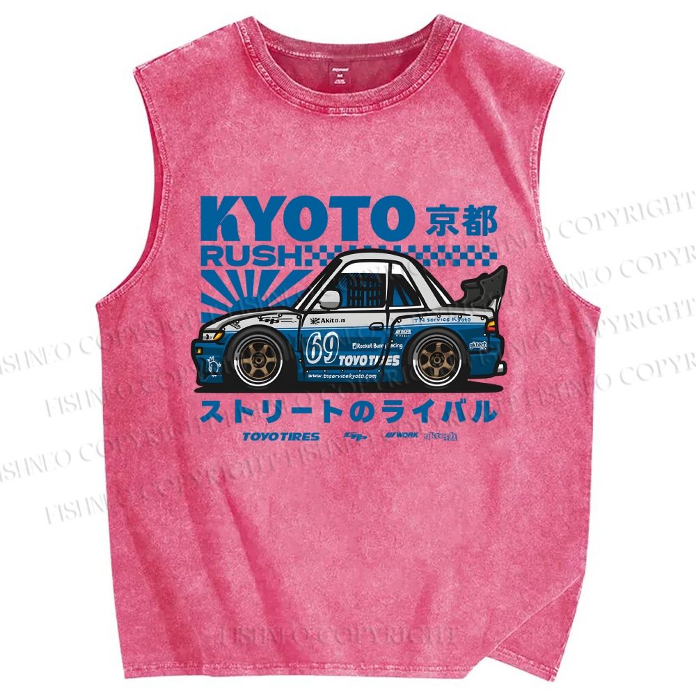 Unisex Japanese Car Printed Washed Tank Top
