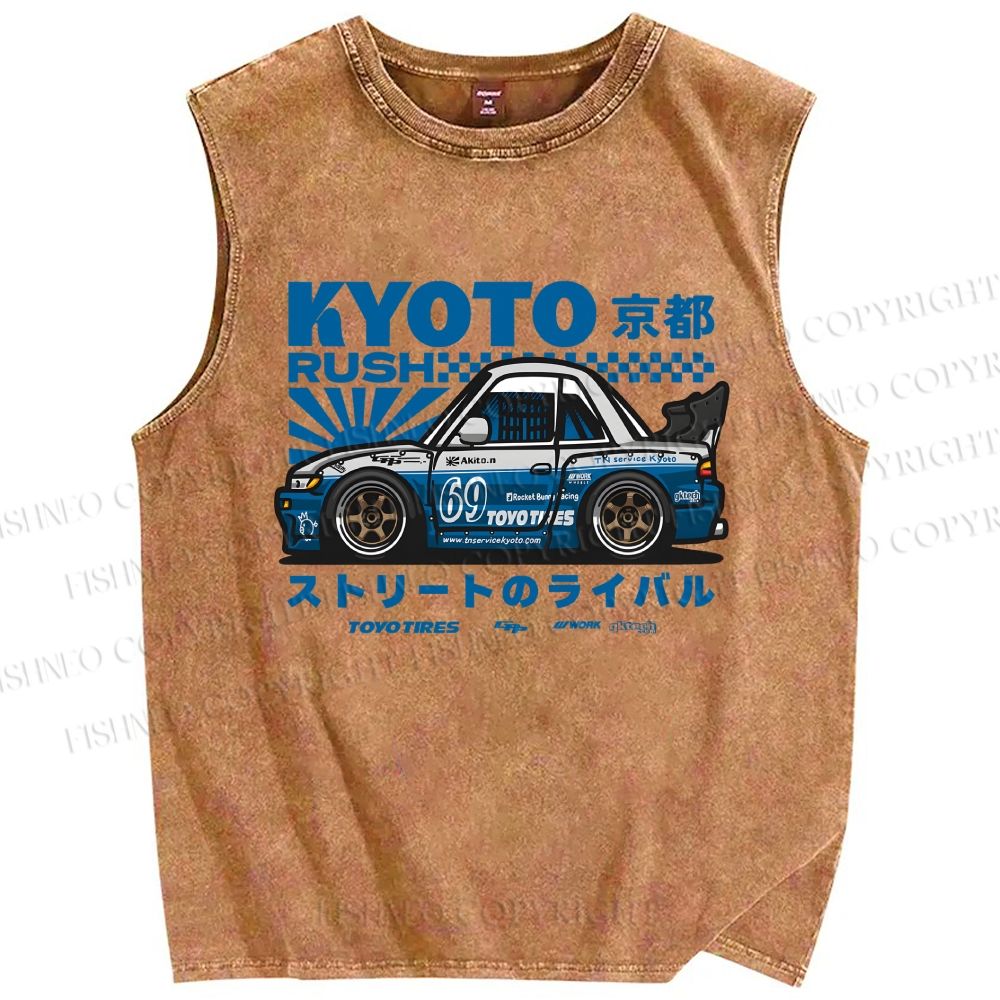 Unisex Japanese Car Printed Washed Tank Top